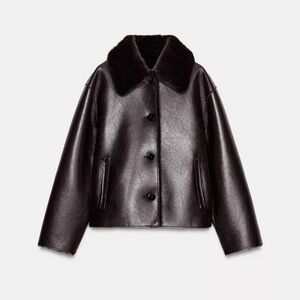 ZARA WOMENS REVERSIBLE DOUBLE FACED FAUX FUR LEATHER JACKET SZ XS X SMALL